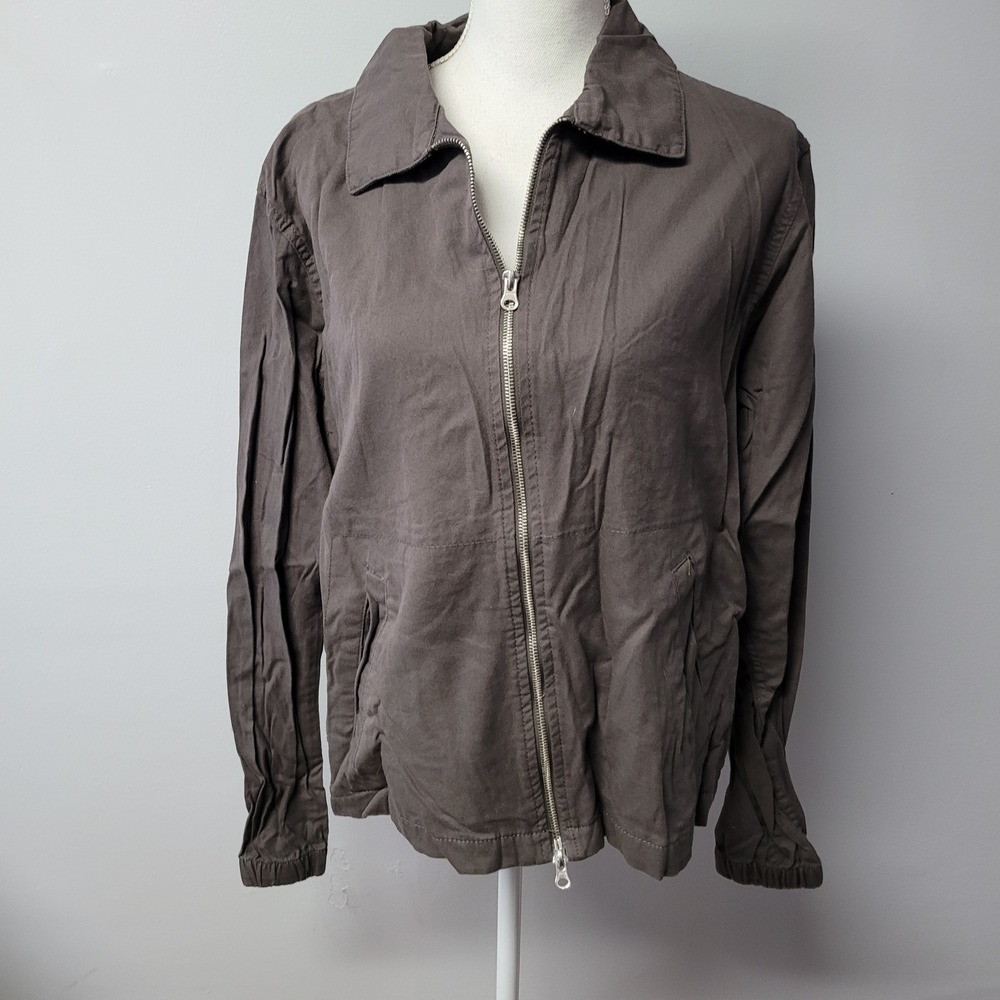 Cotton & Co Linen Blend Jacket M Charcoal Gray Zip Front Double Zipper Y2K